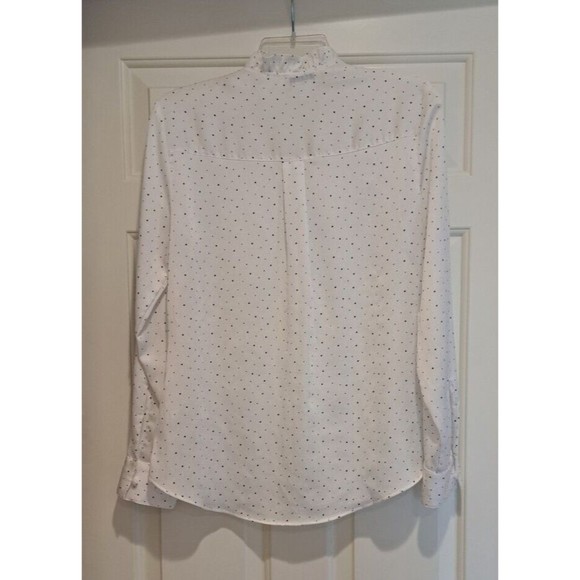 EXPRESS Slim Fit Portofino Blouse White with Black Polka Dot Button Accents Sz S - Picture 2 of 11
